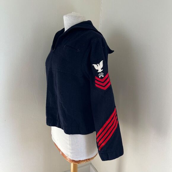 Vintage US Navy Crackerjack Men’s Wool Blue Dress Uniform Jumper Top 40R Patches - Picture 1 of 11